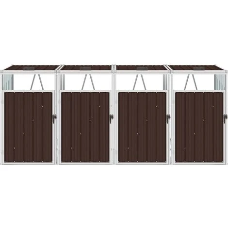 TRUE DEAL Abri De Poubelle Quadruple Marron 286x81x121 Cm Acier – Image 2
