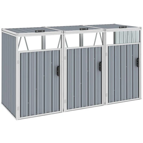 ASUPERMALL Abri De Poubelle Triple Gris 213x81x121 Cm Acier – Image 2