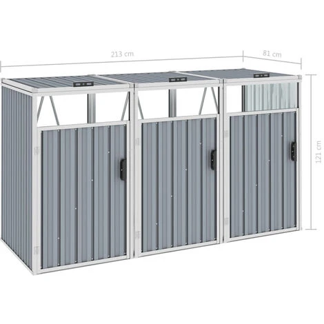 ASUPERMALL Abri De Poubelle Triple Gris 213x81x121 Cm Acier – Image 3
