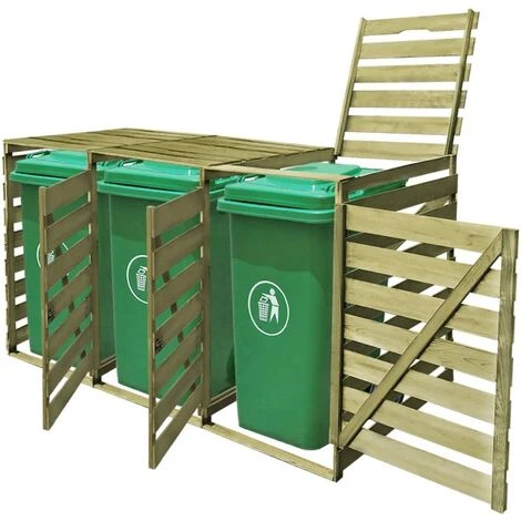 VidaXL Abri Pour Poubelle Triple 240 L Bois Imprégné - Vert – Image 3
