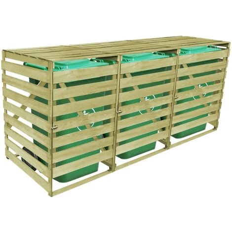VidaXL Abri Pour Poubelle Triple 240 L Bois Imprégné - Vert – Image 4