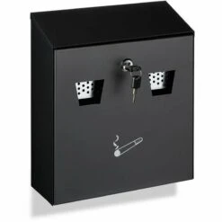 Relaxdays Cendrier Mural Pour Extérieur, Avec Matériel De Montage Et Clé, Résistant Aux Intempéries, Capacité: 3 L, Noir