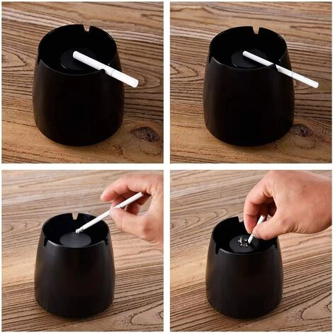 BETTERLIFE Cendrier En Acier Inoxydable Avec Couvercle, Cendrier De Table Antidérapant, Cendrier De Tempête En Acier Inoxydable (grand, Noir) – Image 3