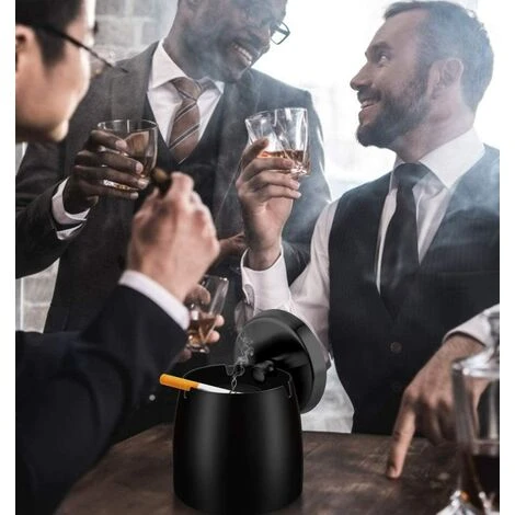 BETTERLIFE Cendrier En Acier Inoxydable Avec Couvercle, Cendrier De Table Antidérapant, Cendrier De Tempête En Acier Inoxydable (grand, Noir) – Image 5