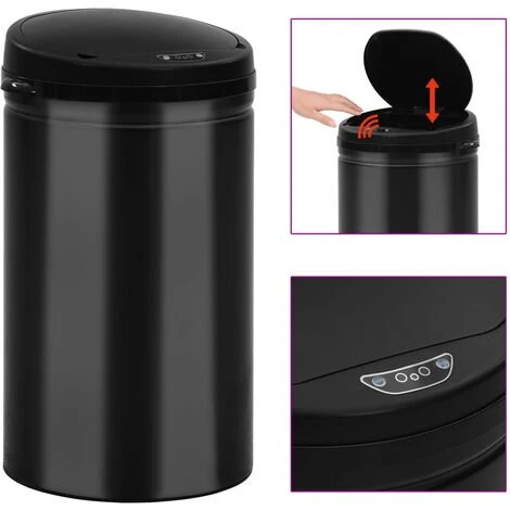 TRUE DEAL Poubelle à Capteur Automatique 40 L Acier Au Carbone Noir