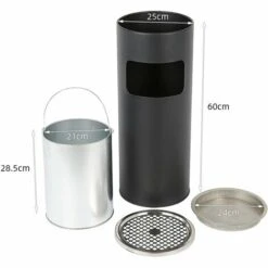 SiFree®Cendrier Extérieur Intérieur sur Pied Poubelle en Acier Noir Chormé 12 L