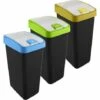 KEEEPER Lot De 3 Poubelles Premium Magne Avec Couvercle Rabattable, Soft Touch 45 Litres Avec Couvercle En Différentes Couleurs