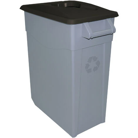 Poubelle Roulante 65Lt Plastique Couvercle Ouvert Noir Denox - Black