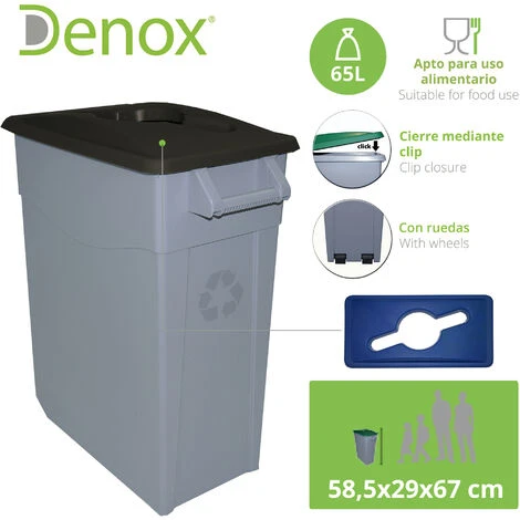 Poubelle Roulante 65Lt Plastique Couvercle Ouvert Noir Denox - Black – Image 2