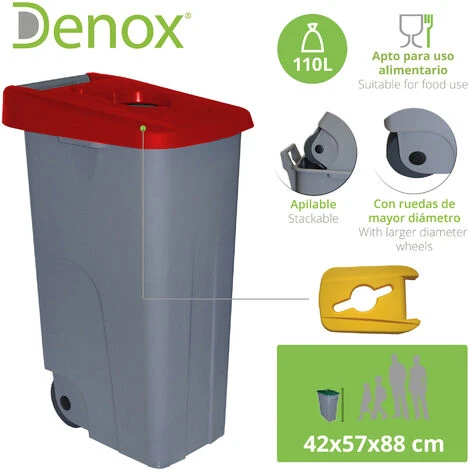 DENOX Conteneur Recyclage, 110 L, Rouge - Red – Image 2