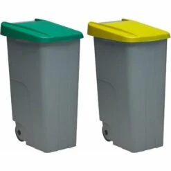 DENOX Pack De Recyclage Conteneur De Recyclage Conteneur De Recyclage 85 Litres Fermés Chacun : 170 Litres Au Total, En 2 Conteneurs, En Couleurs Vert/jaune