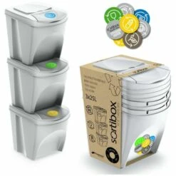KSX Ensemble Poubelle De Tri Blanc 3x25L