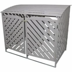 MONSTER SHOP Cache Poubelle Gris Cérusé Abri Poubelle Extérieur Bois De Sapin Rangement Verrouillable Jardin - Gris