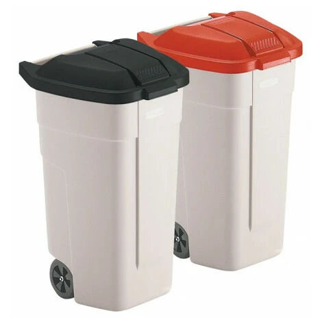 RUBBERMAID Conteneur Carré H860xl560xP520 Mm Beige 100 L Couleur De Couvercle Rouge Avec Ro