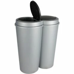 SPETEBO Poubelle 2x25 Litres En Gris Clair Et Couvercle Noir