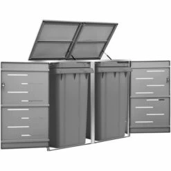 VidaXL Abri Pour Deux Poubelles 138x77,5x115,5 Cm Inox - Anthracite