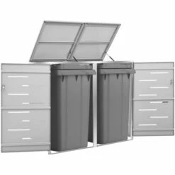 VidaXL Abri Pour Deux Poubelles 138x77,5x115,5 Cm Inox - Gris