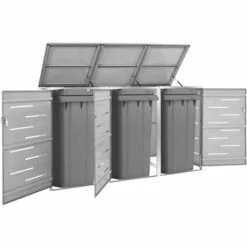 VidaXL Abri Pour Trois Poubelles 207x77,5x115 Cm Inox - Gris