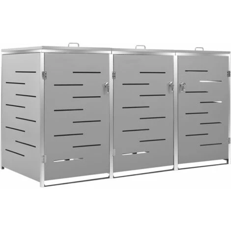 VidaXL Abri Pour Trois Poubelles 207x77,5x115 Cm Inox - Gris – Image 2
