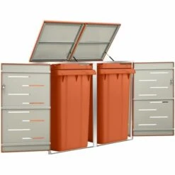 VidaXL Abri Pour Deux Poubelles 138x77,5x115,5 Cm Inox - Orange