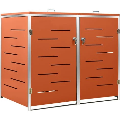 VidaXL Abri Pour Deux Poubelles 138x77,5x115,5 Cm Inox - Orange – Image 2
