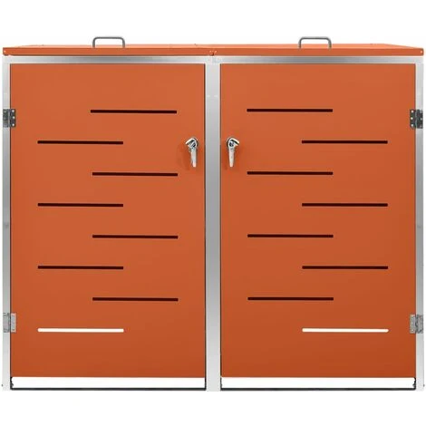 VidaXL Abri Pour Deux Poubelles 138x77,5x115,5 Cm Inox - Orange – Image 3