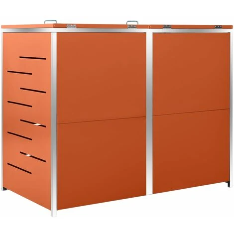 VidaXL Abri Pour Deux Poubelles 138x77,5x115,5 Cm Inox - Orange – Image 4