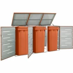 VidaXL Abri Pour Trois Poubelles 207x77,5x115 Cm Inox - Orange