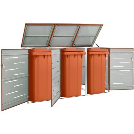 VidaXL Abri Pour Trois Poubelles 207x77,5x115 Cm Inox - Orange