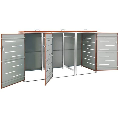 VidaXL Abri Pour Trois Poubelles 207x77,5x115 Cm Inox - Orange – Image 4