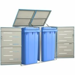 VidaXL Abri Pour Deux Poubelles 138x77,5x115,5 Cm Inox - Bleu