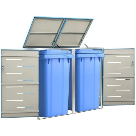 VidaXL Abri Pour Deux Poubelles 138x77,5x115,5 Cm Inox - Bleu