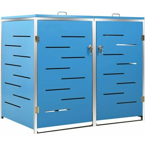 VidaXL Abri Pour Deux Poubelles 138x77,5x115,5 Cm Inox - Bleu – Image 2