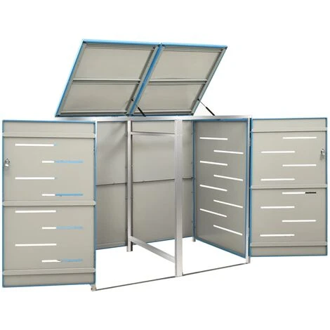 VidaXL Abri Pour Deux Poubelles 138x77,5x115,5 Cm Inox - Bleu – Image 4