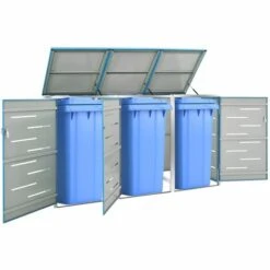 VidaXL Abri Pour Trois Poubelles 207x77,5x115 Cm Inox - Bleu