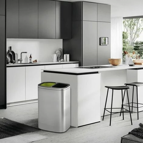 EKO Poubelle à Ouverture Dessus OLI-Cube 2x20 L Argenté Mat - Argent
