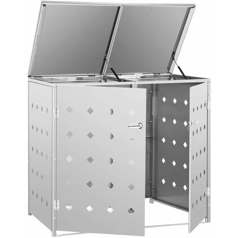 YOUTHUP Abri De Poubelle Double Sur Roulettes 240 L Acier Inoxydable - Argent – Image 4