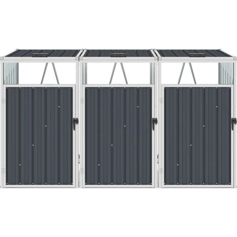 YOUTHUP Abri De Poubelle Triple Anthracite 213x81x121 Cm Acier - Anthracite – Image 2