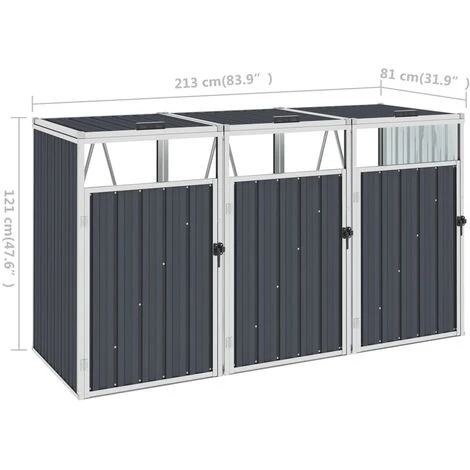 YOUTHUP Abri De Poubelle Triple Anthracite 213x81x121 Cm Acier - Anthracite – Image 5