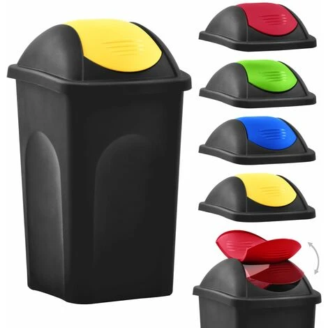 Topdeal Poubelle Avec Couvercle Pivotant 60 L Noir Et Jaune FF147323_FR – Image 2