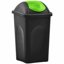 Topdeal Poubelle Avec Couvercle Pivotant 60 L Noir Et Vert FF147325_FR