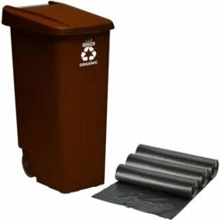 Conteneur Wellhome Recycler 110 Litres, Fermé Avec Couvercle, Idéal Pour Le Recyclage Des Déchets Organiques, Avec Roues + Sacs à Ordures 3x 10 Unités - 0
