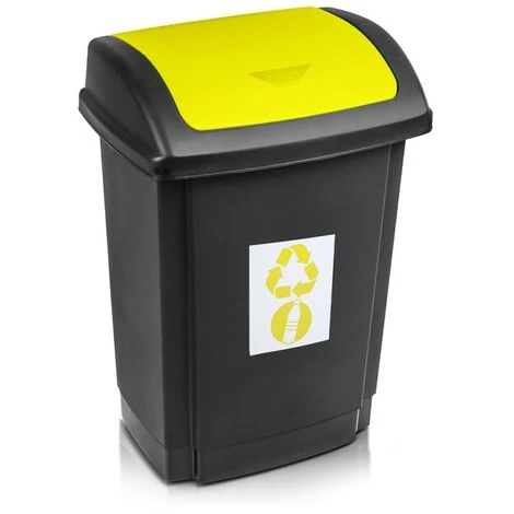 BRICOLINE Poubelle Plast Team Swing 25L Noire Avec Couvercle Jaune