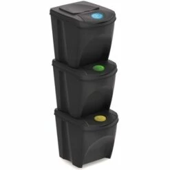 KSX Ensemble Poubelle Panier De Tri 3x25L Anthracite