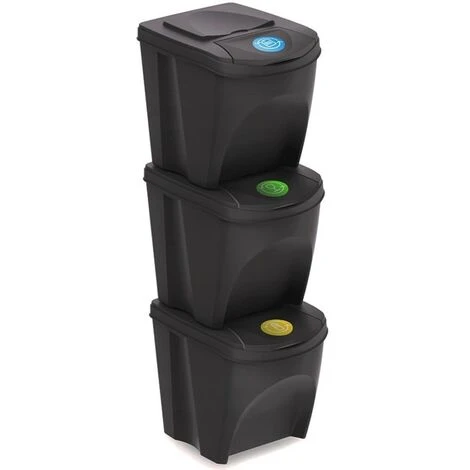KSX Ensemble Poubelle Panier De Tri 3x25L Anthracite