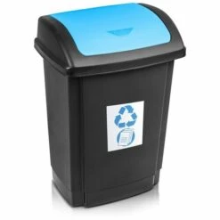 KSX Poubelle 25L Noire Avec Couvercle Bleu