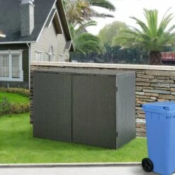 Cache Poubelle Widnau Pour 2 Conteneurs Avec Revêtement Polyrotin 111 X 148 X 80 Cm [en.casa]