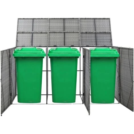 Hommoo Abri De Poubelle Triple Anthracite 229x78x120cm Resine Tressee – Image 2