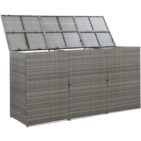 Hommoo Abri De Poubelle Triple Anthracite 229x78x120cm Resine Tressee – Image 4