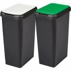TONTARELLI Set 2 Raples Touch & Souetch 90 Litres Noir Avec Capuchon Blanc / Vert